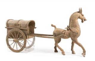 Appraisal: A Large Pottery Model of a Horse Cart A Large