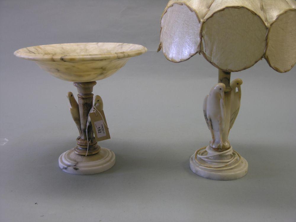 Appraisal: Two alabaster items comport with twin bird stem in diameter