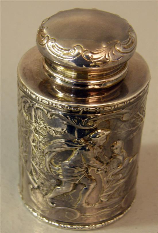 Appraisal: th century continental silver box and cover of cylindrical form