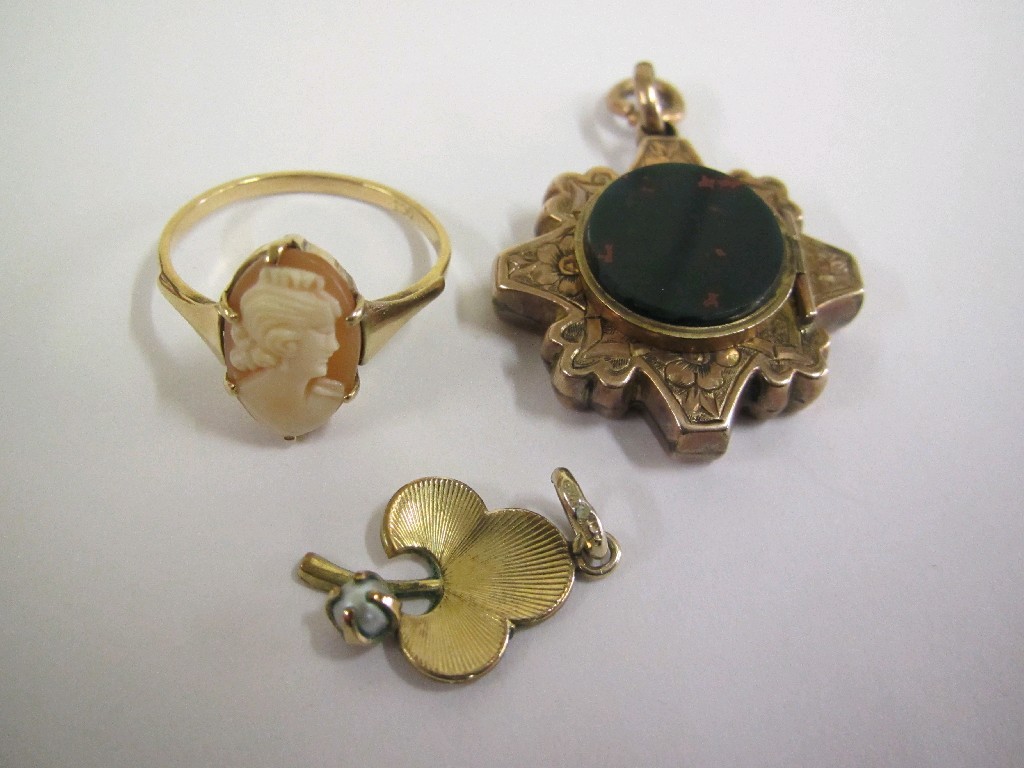 Appraisal: Lot comprising engraved Victorian bloodstone set remembrance locket a ct