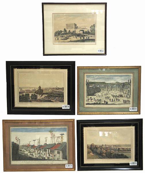 Appraisal: An assembled group of five hand colored topographical prints Titled