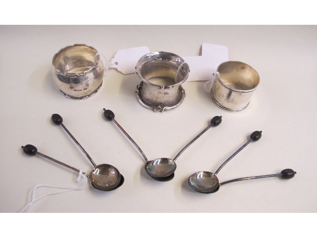 Appraisal: Lot comprising cased set of six silver coffee bean spoons