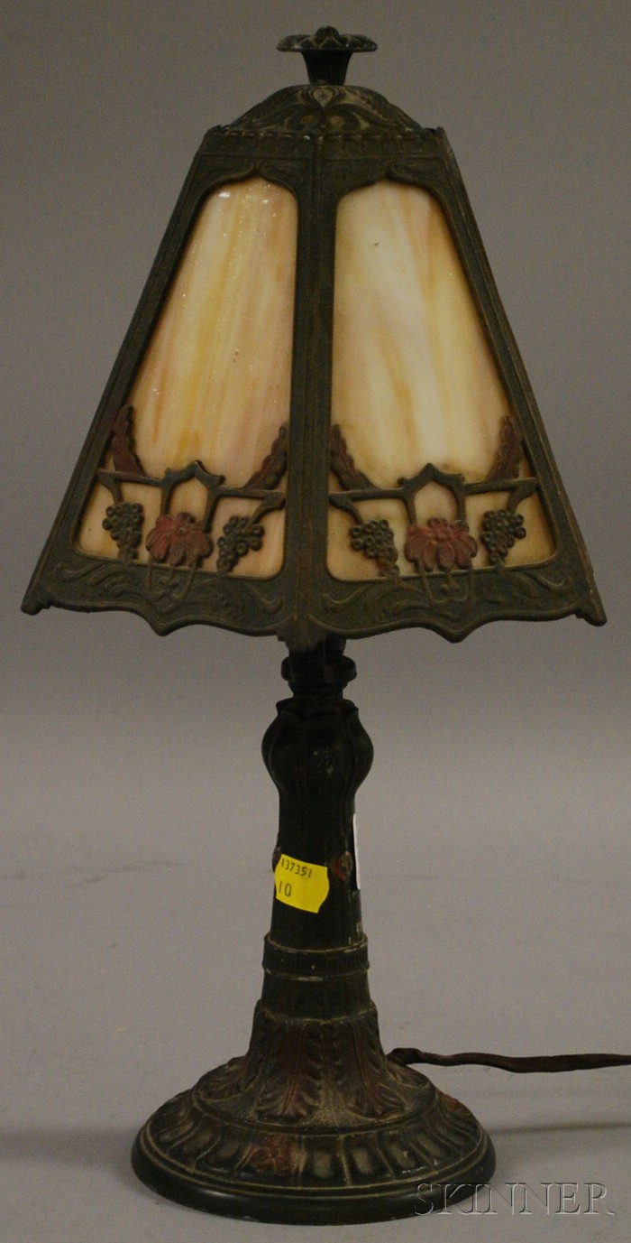 Appraisal: Small Cast Metal Table Lamp with Octagonal Metal Overlay Caramel