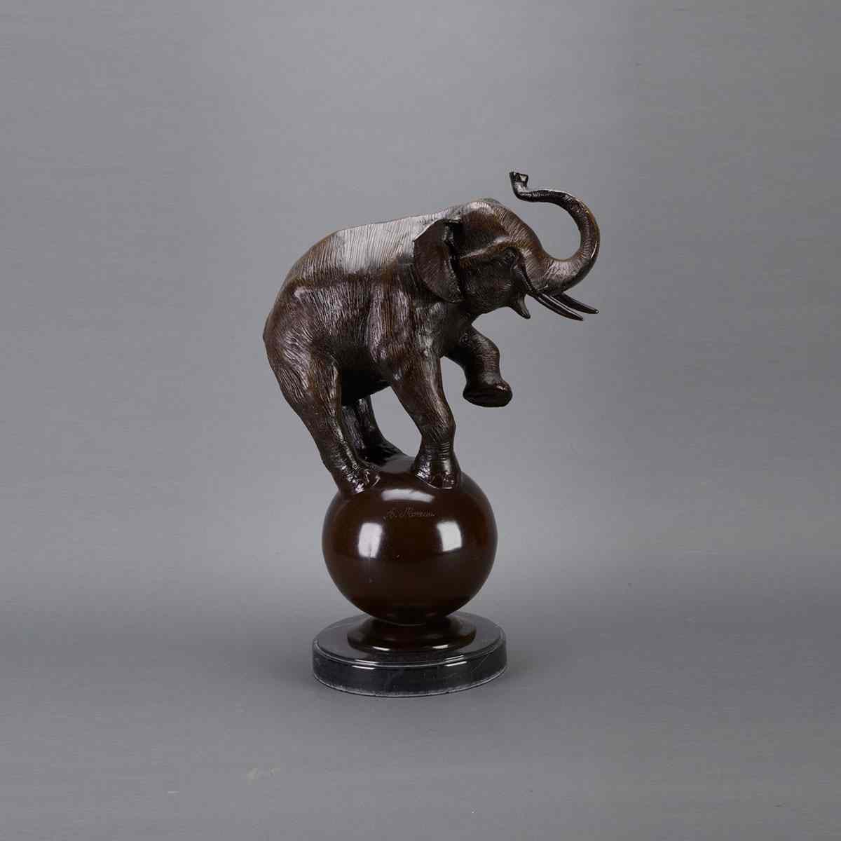 Appraisal: Patinated Bronze Model of a Circus Elephant Balancing on a