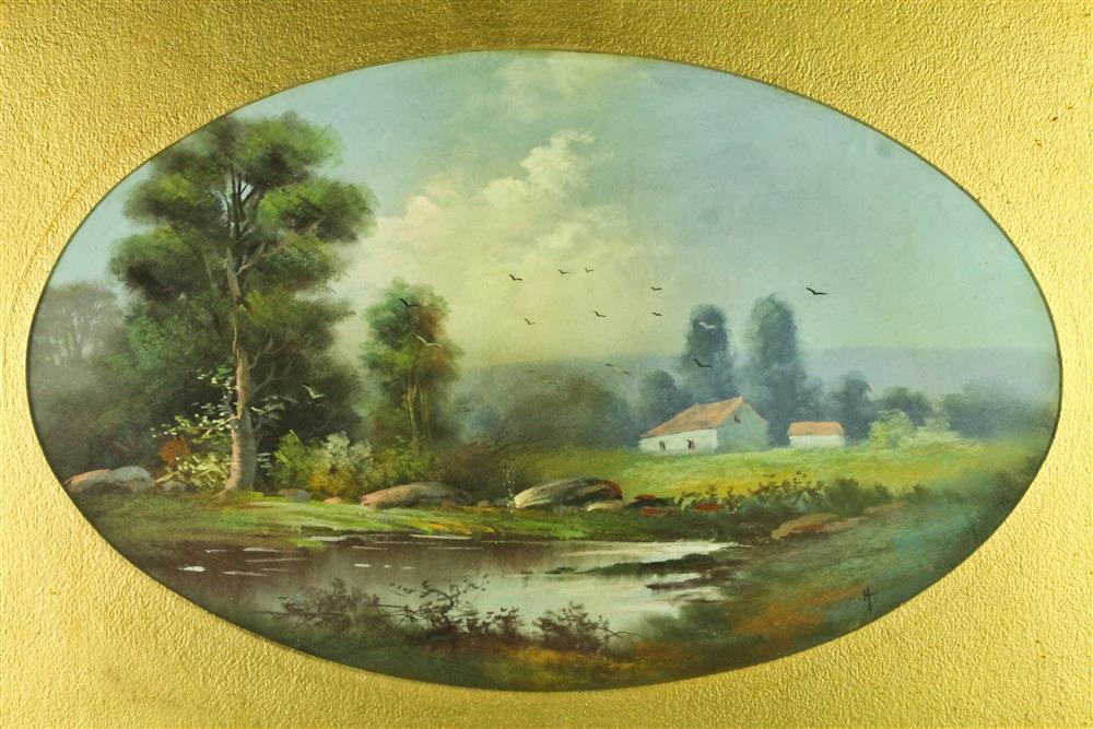 Appraisal: AMERICAN SCHOOL TH TH CENTURY RIVER LANDSCAPE WITH FARM Pastel