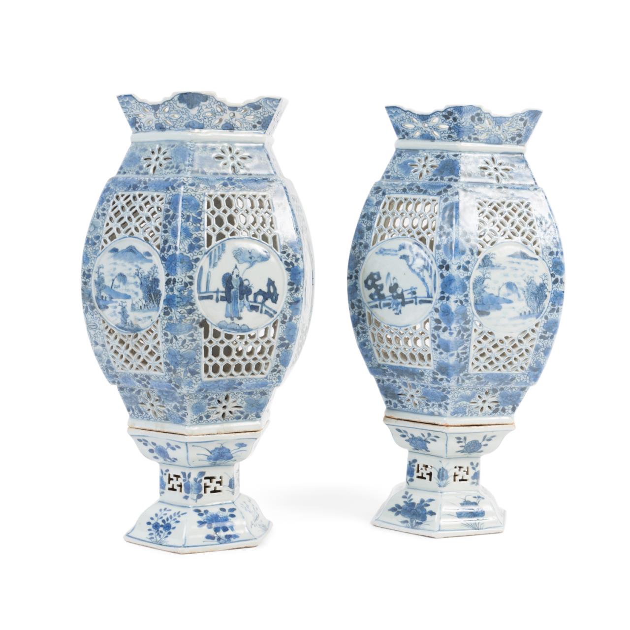 Appraisal: PAIR CHINESE BLUE WHITE WEDDING LANTERNS Pair of Chinese Export