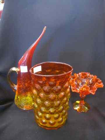 Appraisal: pcs Amberina Art Glass '' vase '' ewer a compote