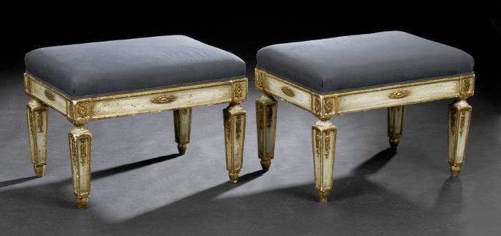 Appraisal: Pair of Provincial Louis XVI-Style Polychromed Stools each with a