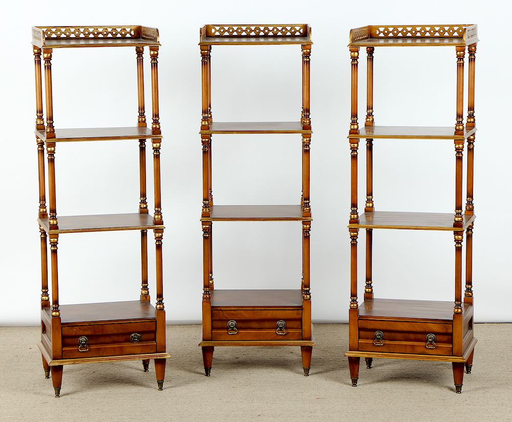 Appraisal: Modern Etagere Stands Modern Etagere Stands Walnut Each size ''