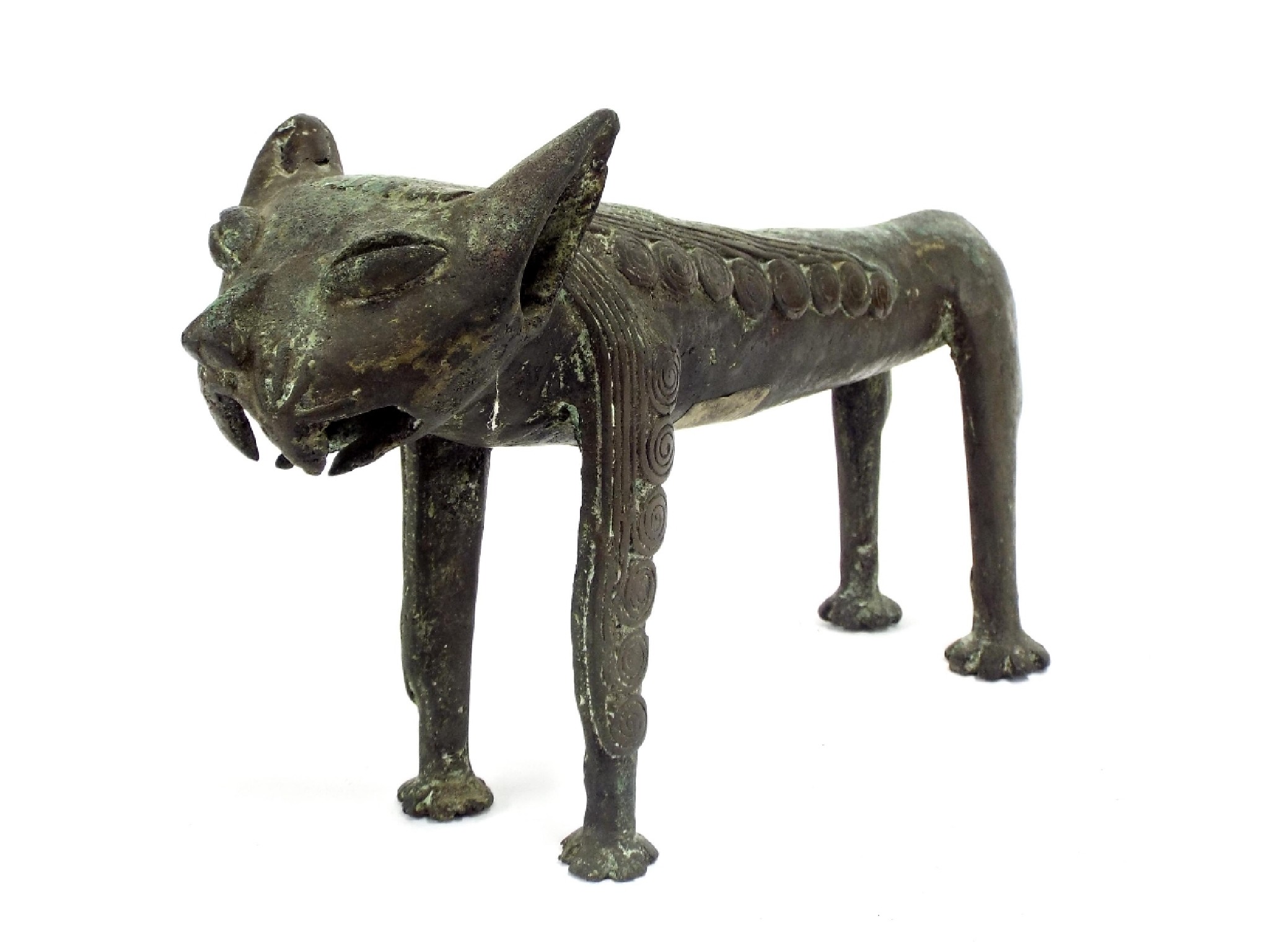 Appraisal: Benin bronze figural study of a standing cat with patinated