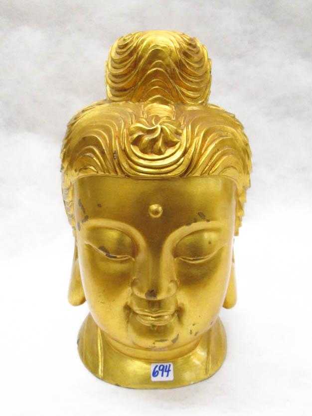 Appraisal: TIBETAN GILDED STONE HEAD OF BUDDHA H