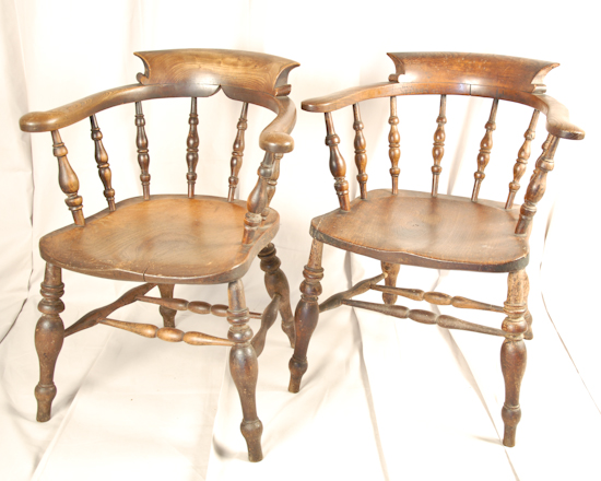 Appraisal: Four th C English Pub Chairs of mixed woods having