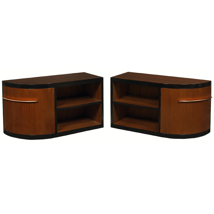 Appraisal: Donald Deskey style cabinets pair exotic wood veneer