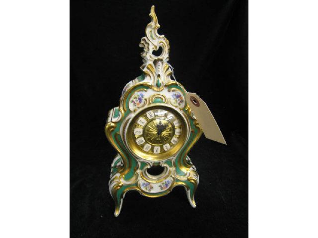 Appraisal: Dresden Porcelain Cased Mantle Clock fine floral gold trim