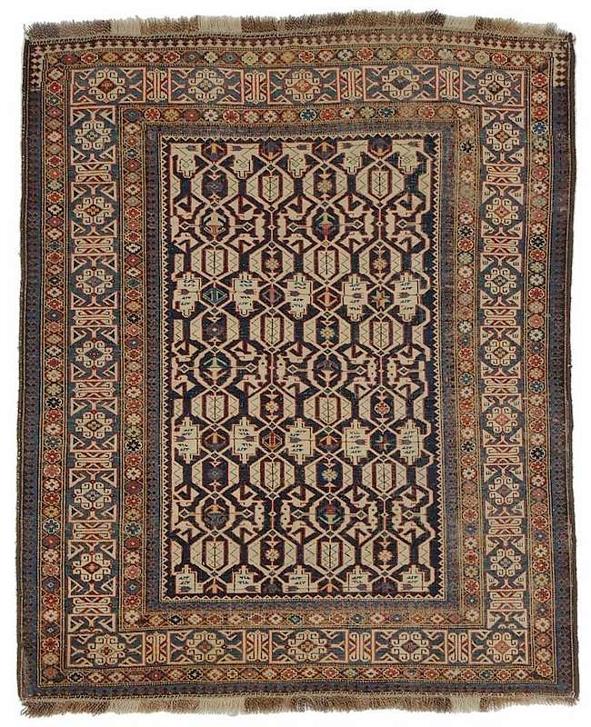 Appraisal: Konaghund Lattice Rug Caucasian th century navy ground with ivory