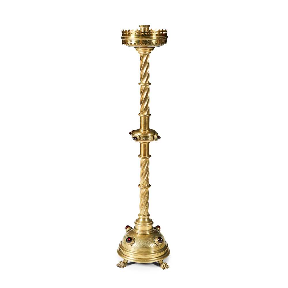 Appraisal: ENGLISH GOTHIC REVIVAL CANDLESTICK CIRCA brass set with jewelled cabochons