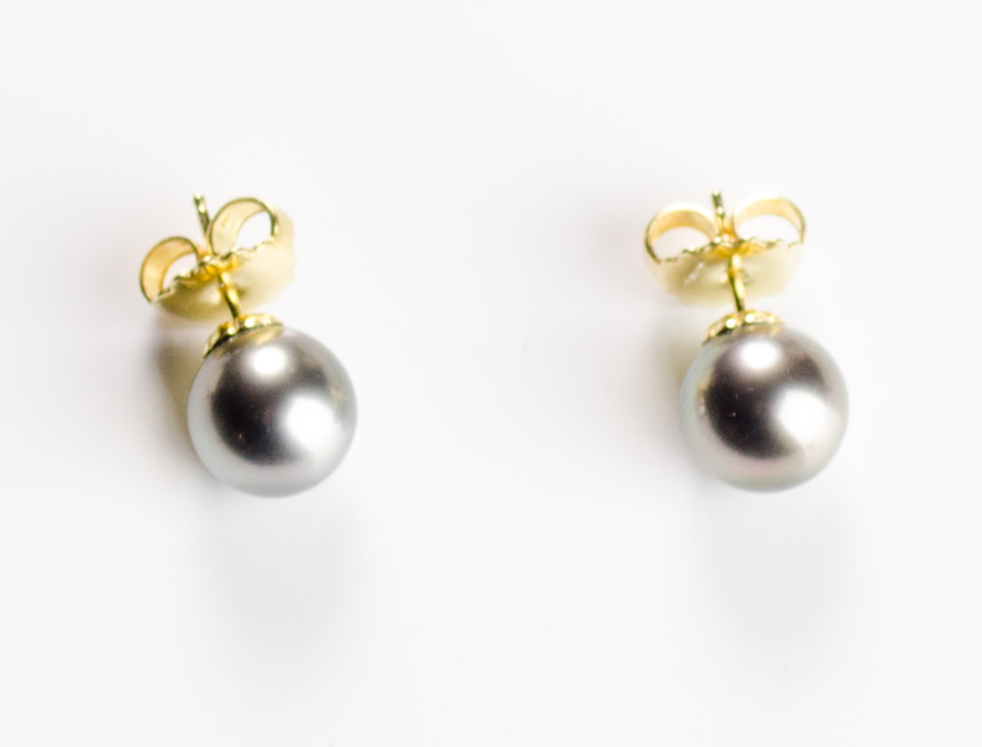 Appraisal: PAIR OF MIKIMOTO BLACK PEARL EAR STUDS each k yellow