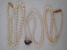 Appraisal: Three graduated cultured pearl necklaces longest approx cm