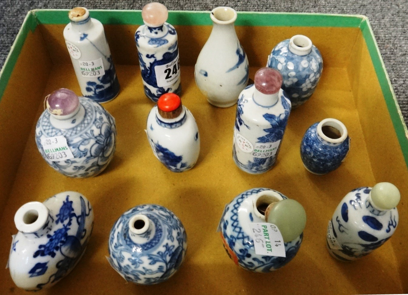 Appraisal: A group of twelve Chinese blue and white porcelain snuff