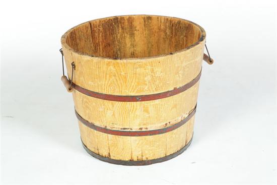 Appraisal: DECORATED BUCKET American late th-early th century Stave contruction with