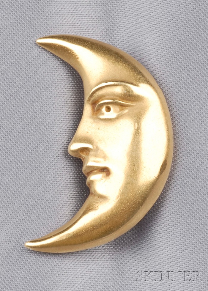 Appraisal: kt Gold Man-in-the-Moon Brooch Kieselstein-Cord designed as a crescent moon