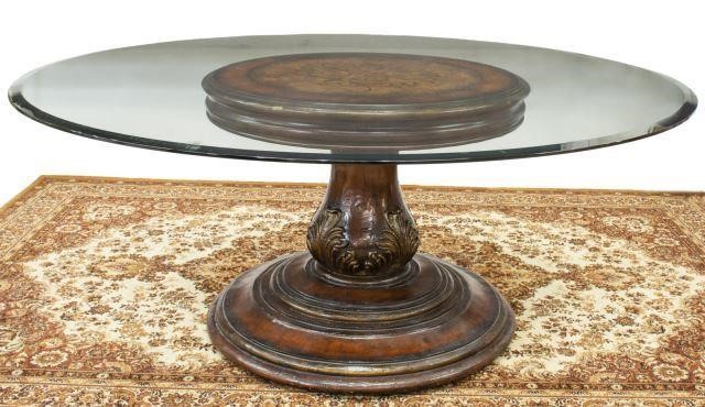 Appraisal: French style glass-top inlaid dining table late th c with