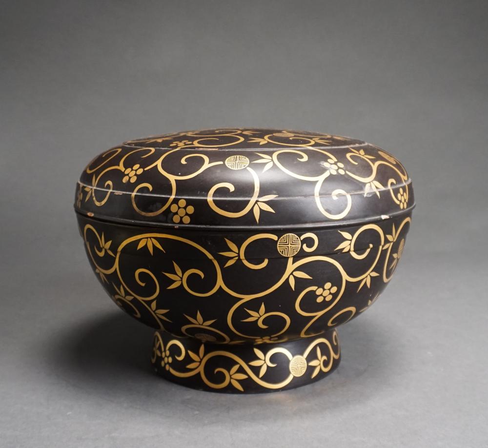 Appraisal: JAPANESE GILT DECORATED BLACK LACQUER BUN-FORM BOX X IN X