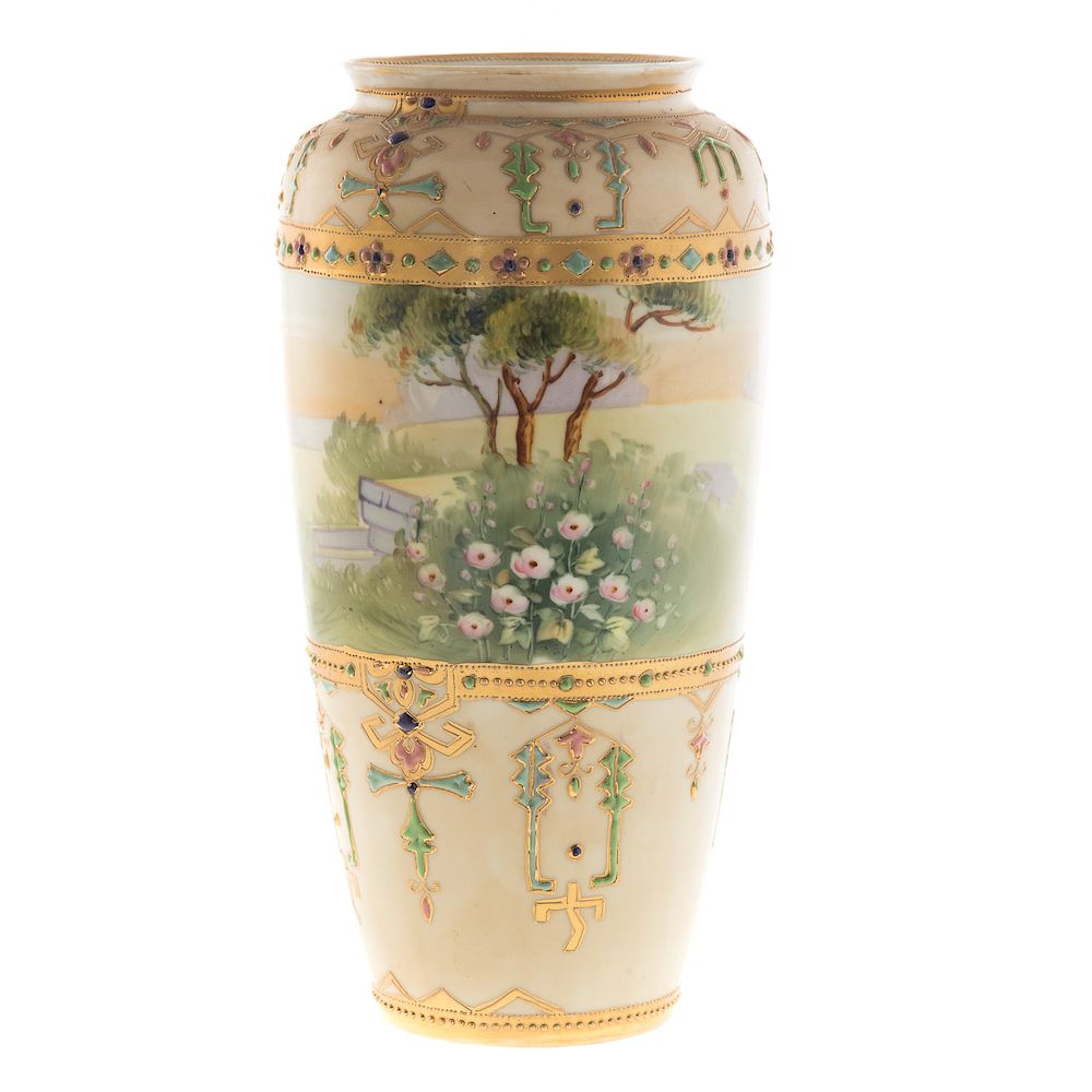 Appraisal: Nippon Painted Porcelain Vase early th century having painted band