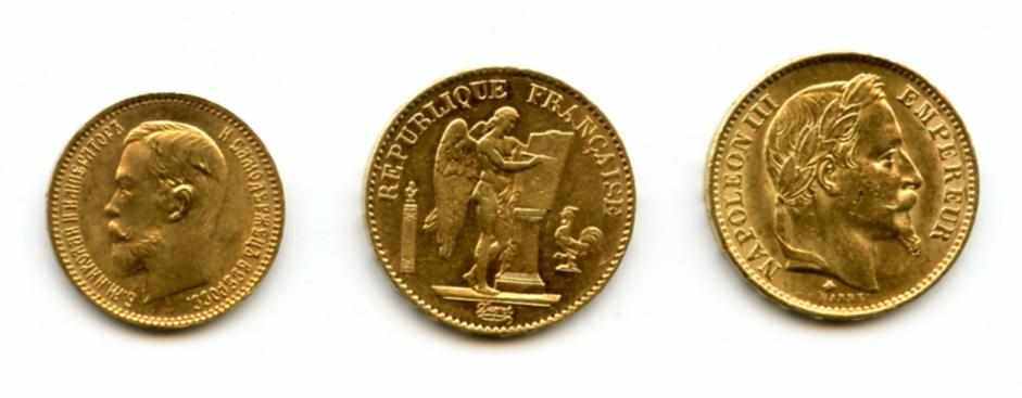 Appraisal: World Gold Coins Included are France Francs -A France Francs