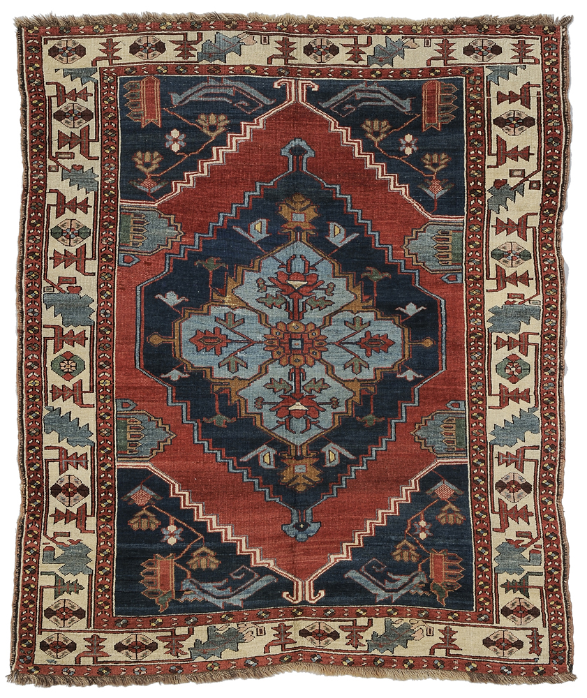 Appraisal: Persian Rug probably Bakshaish blue central medallion on brick-red ground