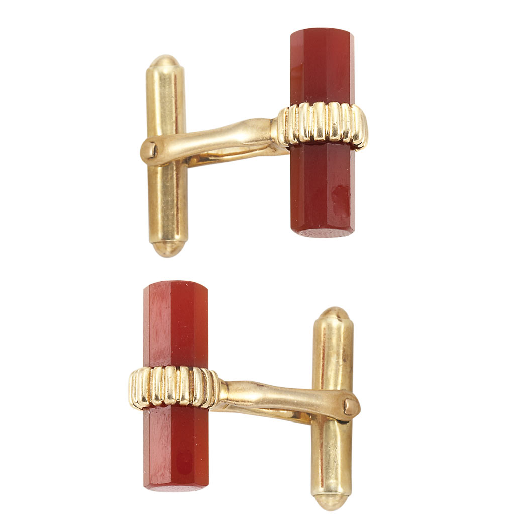 Appraisal: Pair of Gentleman's Gold and Carnelian Cufflinks kt gold approximately