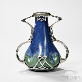 Appraisal: Art Nouveau Vase with Silvered Metal Overlay Art pottery metal