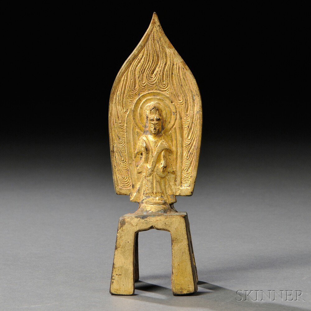 Appraisal: Gilt-bronze Sculpture of Guanyin China Wei style depicting a Guanyin