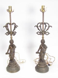 Appraisal: Description Pair of Spelter Figural Lamps depicting semi-nude standing figures