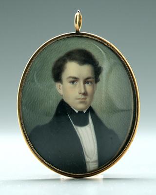 Appraisal: British School miniature portrait young man with brown hair black