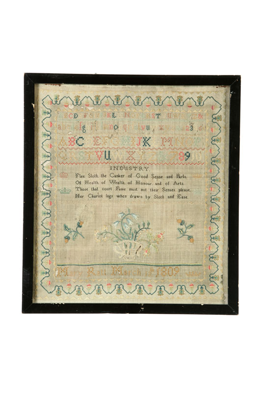 Appraisal: SAMPLER Mary Ratt England silk on wool Minute stitches form