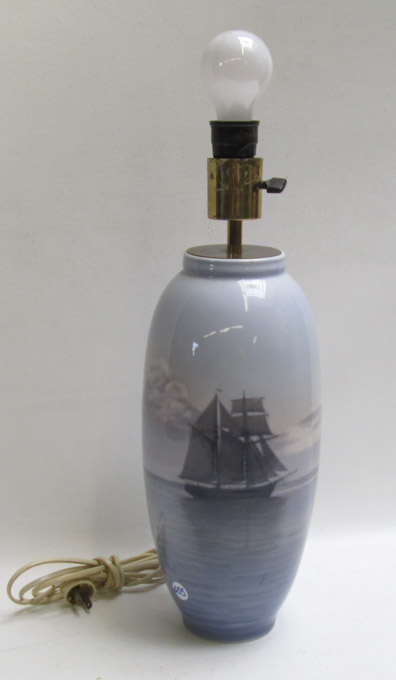 Appraisal: ROYAL COPENHAGEN PORCELAIN TABLE LAMP decorated with a sailing ship