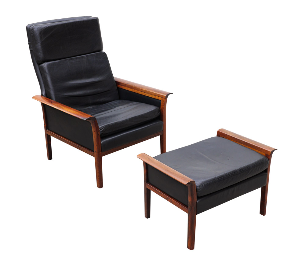 Appraisal: HANS OLSEN ROSEWOOD CHAIR AND OTTOMAN Hans Olsen for Vatne