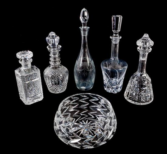 Appraisal: Sale Lot Five Crystal Decanters th century together with a