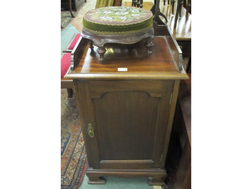 Appraisal: Victorian footstool with embroidered top and a mahogany bedside locker