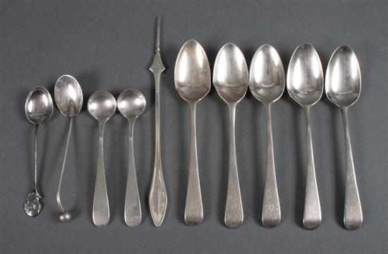 Appraisal: Five English sterling silver tea spoons Wm Eley and Wm