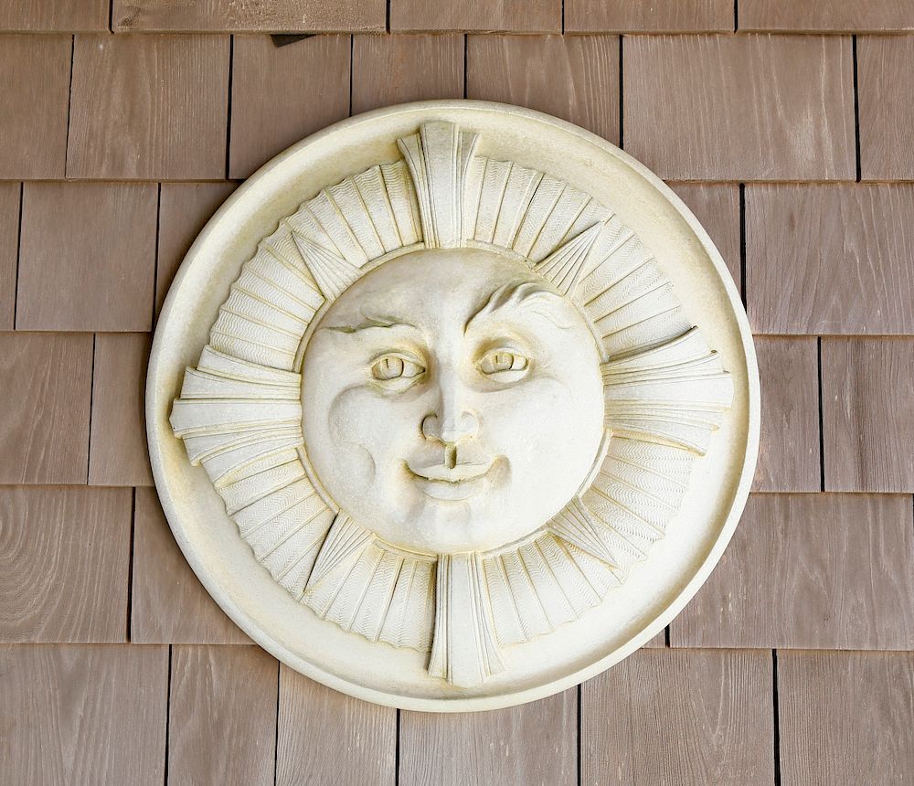 Appraisal: Round Poured Plaster Sun Face Exclusive on Bidsquare Round Poured