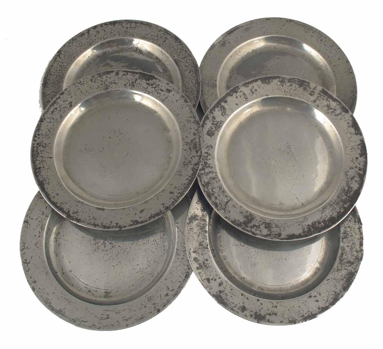 Appraisal: A set of six late th century polished pewter plates