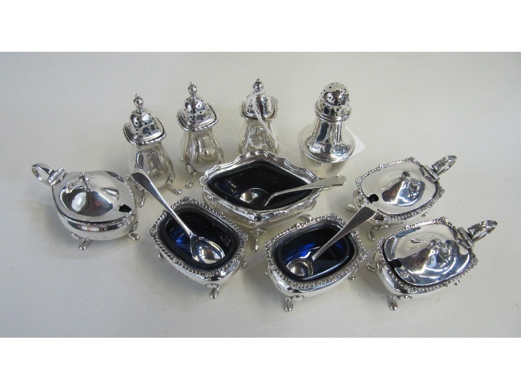 Appraisal: Lot comprising assorted silver mustard pots salts and peppers assorted