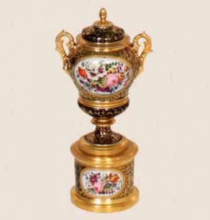 Appraisal: ROYAL VIENNA CAPPED URN ON STAND LARGE COBALT GROUND ROYAL