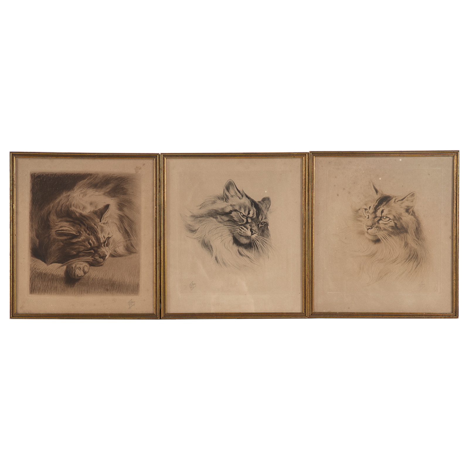 Appraisal: FERDINAND OGER THREE CAT ETCHINGS French - Each pencil signed