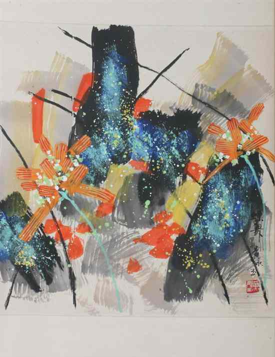 Appraisal: AFTER HUANG YONGYU Chinese b ABSTRACT ink and color on