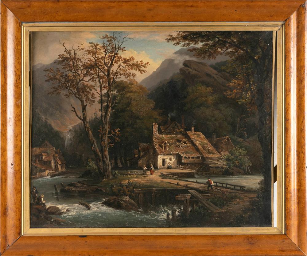 Appraisal: CONTINENTAL SCHOOL TH CENTURY VILLAGE SCENE WITH MOUNTAINS IN THE