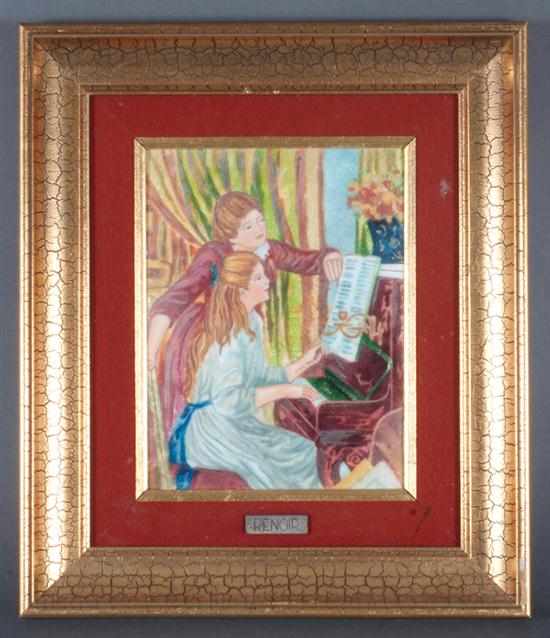 Appraisal: French enamel plaque after Renoir's Girls at the Piano mid-