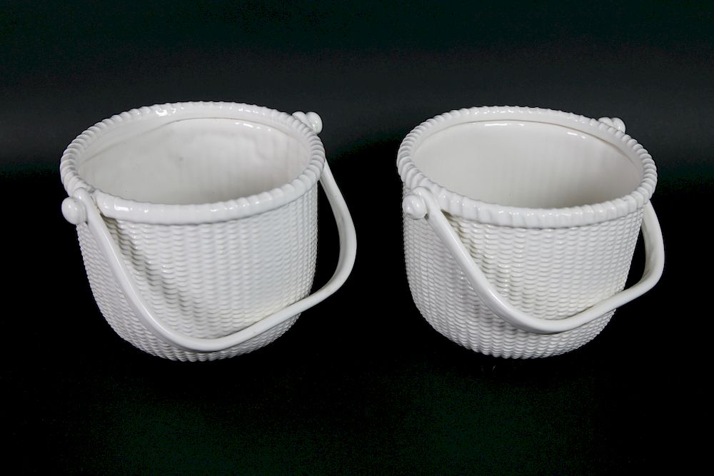 Appraisal: Pair of George Davis White Ceramic Nantucket Lightship Baskets Pair